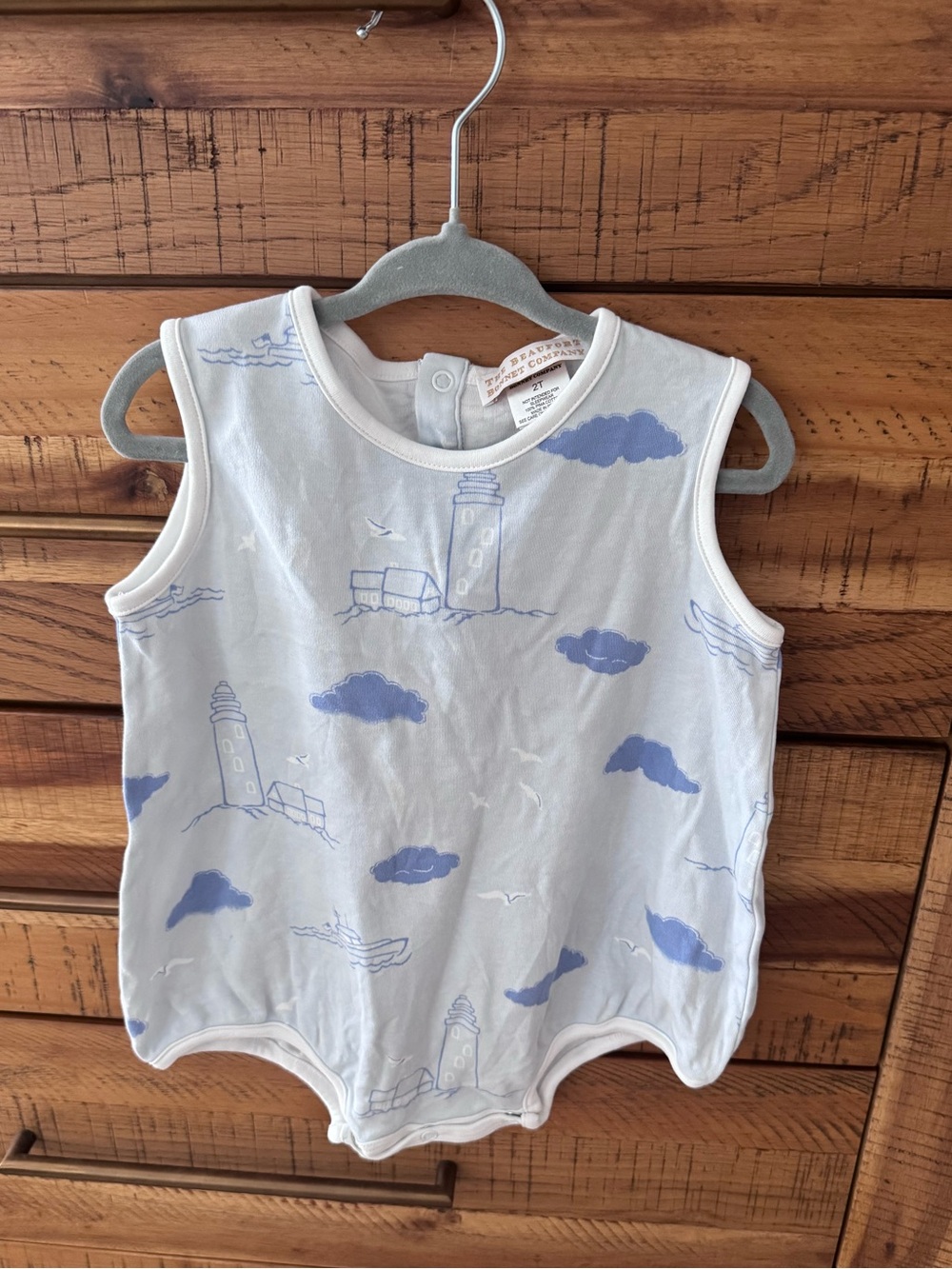 TBBC cotton bubble with Lighthouse Print - Light Blue. Size 2T